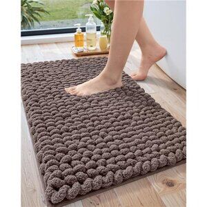 Brown chenille bathroom rug non slip absorbent soft quick dry bath mat floor 17x